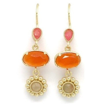 Three Stones Gold Earrings - E4-291A