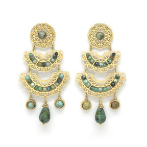 Rosette Fan African Turquoise Stone Earrings- E4-263