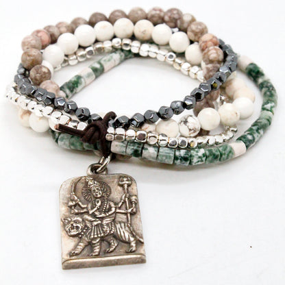 Semi Precious Stone Stretch Bracelet with Buddha Charm