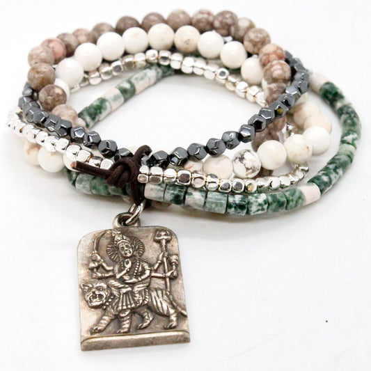 Semi Precious Stone Stretch Bracelet with Buddha Charm