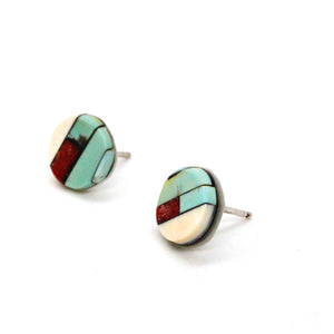 Genuine American Indian Turquoise and Coral Navajo Stud Earrings