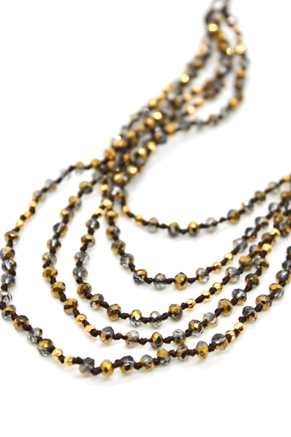 Semi Precious Stone Multi Strand Short Necklace - NLS-Gold