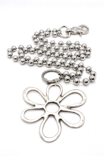 Flower Outline Pendant Convertible Silver Chain Necklace