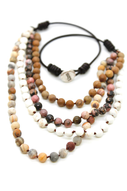 Semi Precious Stone Multi Strand Short Necklace - NLS-M51