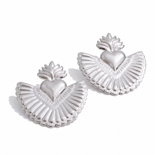 Sample Sale Item - Silver Sacred Heart Stud Earrings - SS03S