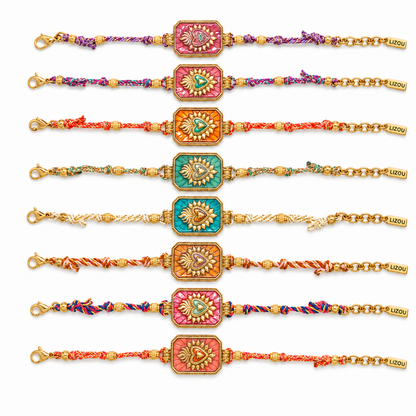 Colorful Braided Bracelet with Flaming Heart  - B4-068