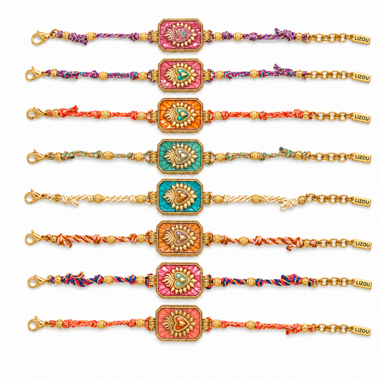 Colorful Braided Bracelet with Flaming Heart  - B4-068