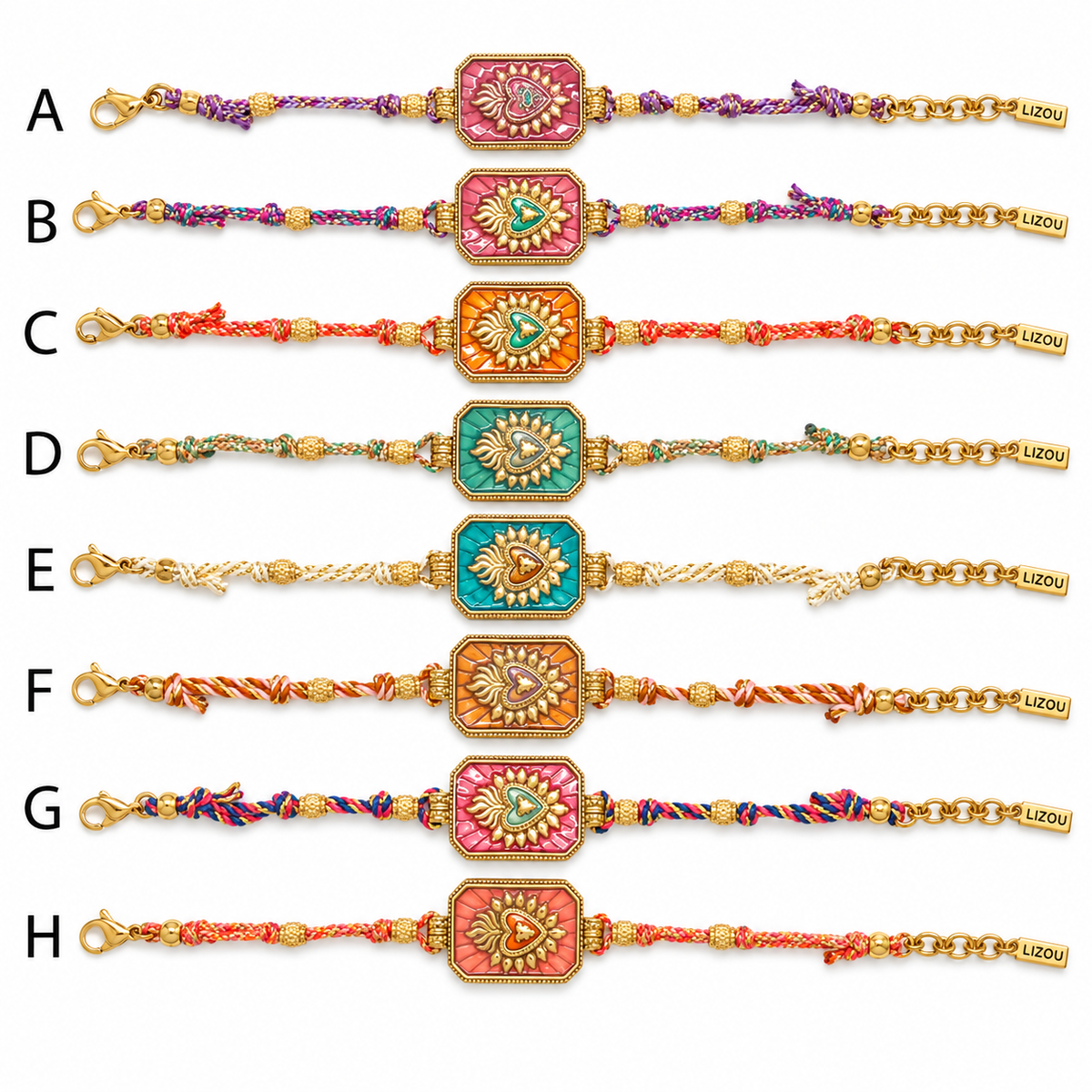 Colorful Braided Bracelet with Flaming Heart  - B4-068