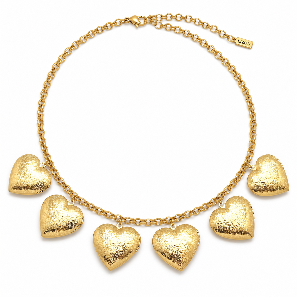 Six Heart Lockets Gold Necklace - N2-2800