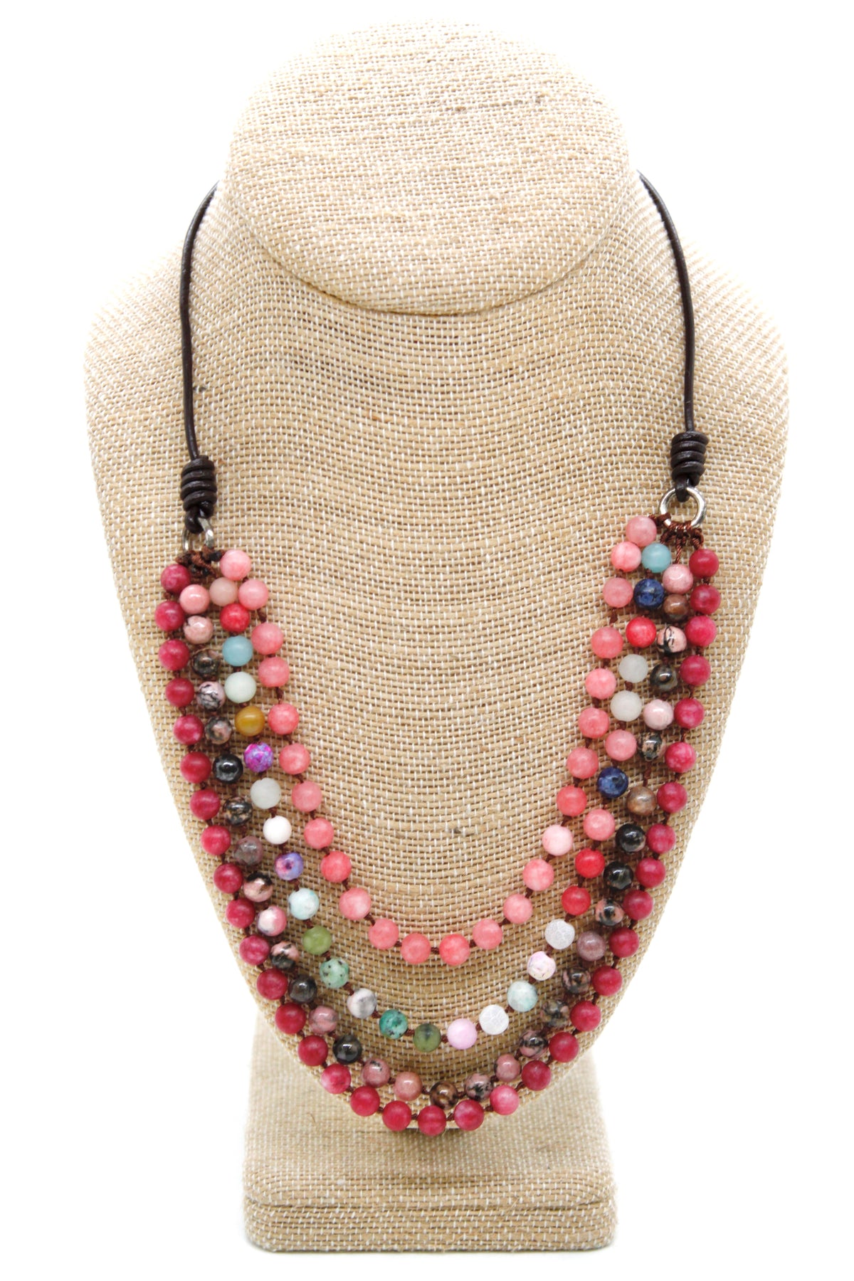 Semi Precious Stone Multi Strand Short Necklace - NLS-M29