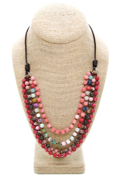 Semi Precious Stone Multi Strand Short Necklace - NLS-M29