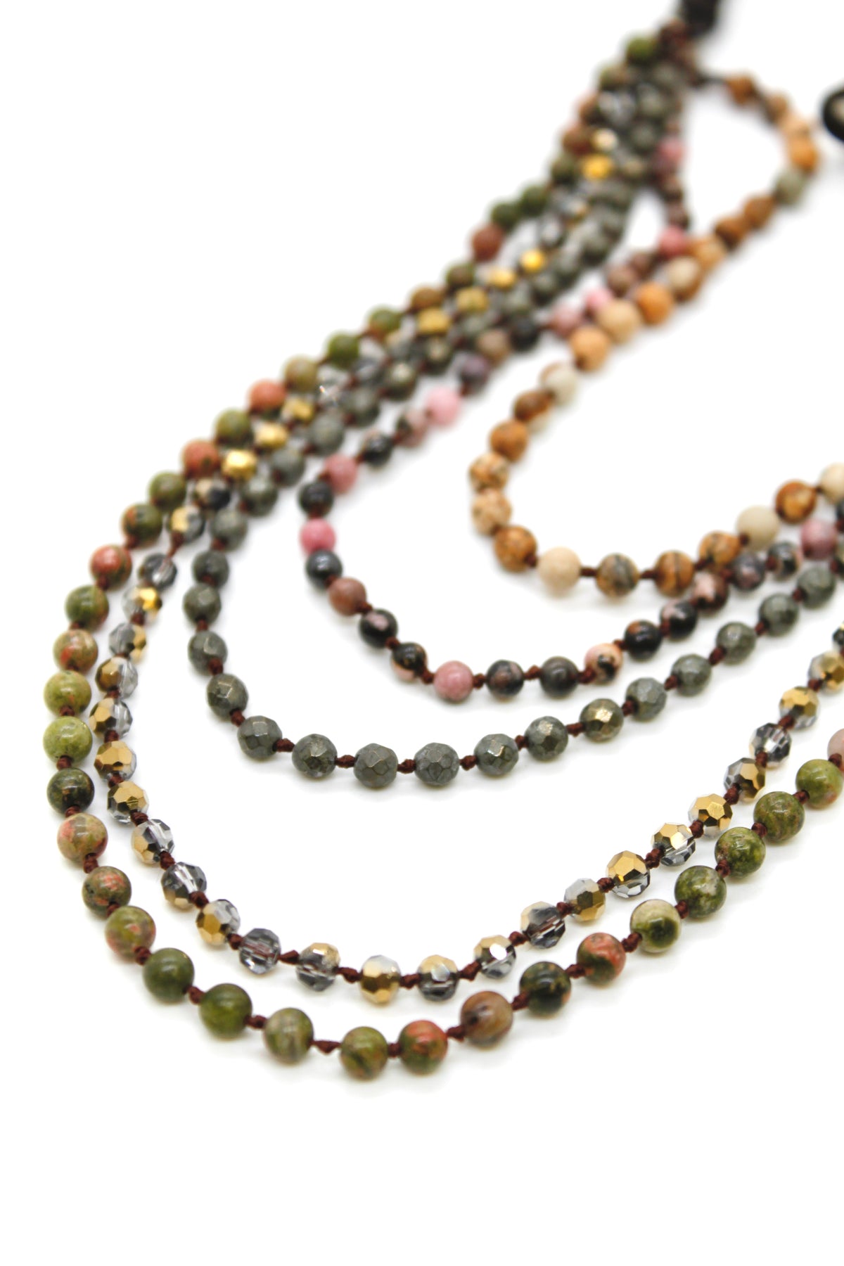 Semi Precious Stone Multi Strand Short Necklace - NLS-Syrup