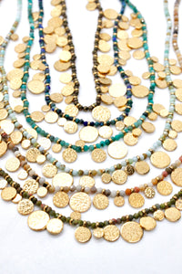 Short Mini Gold Disc Charm Amazonite Necklace - N2-2612A