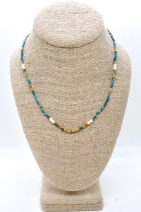 Beaded Apatite and Freshwater Pearl Necklace -French Flair Collection-