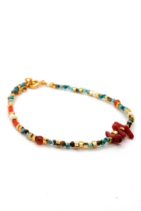 African Turquoise and Red Coral Stone Mix Bracelet -French Flair Collection-