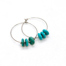 Load image into Gallery viewer, Delicate Turquoise Small Silver Hoop Earrings E7-015s
