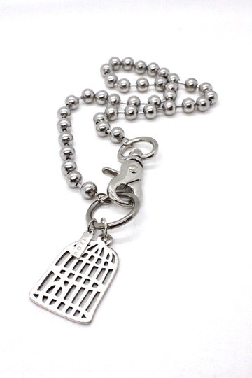 Bird Cage Necklace Single Silver Chain Claw Clasp