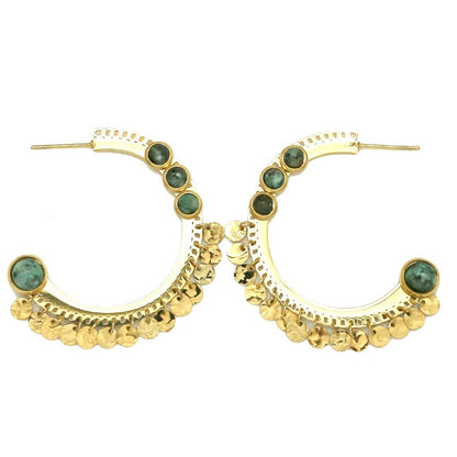 African Turquoise Dot Gold Gypsy Hoop Earrings - E4-220
