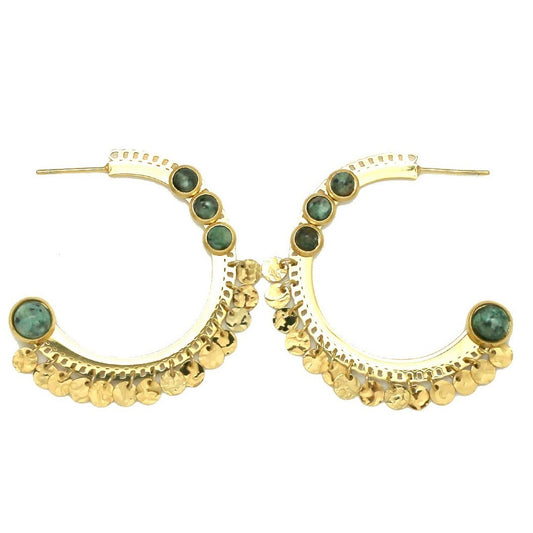 African Turquoise Dot Gold Gypsy Hoop Earrings - E4-220
