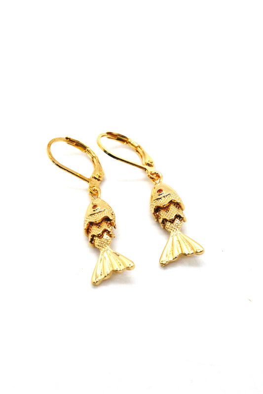 Small Articulated Gold Fish Earrings - E4-267s