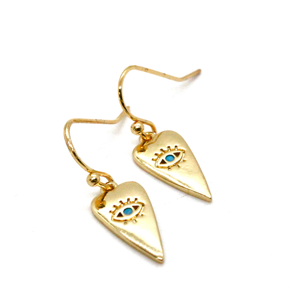 Small Gold Heart Evil Eye Earrings E4-225 -French Flair Collection-