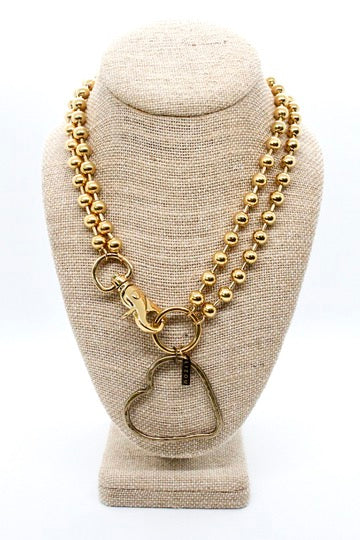 Brass Heart Outline Convertible Gold Chain Necklace
