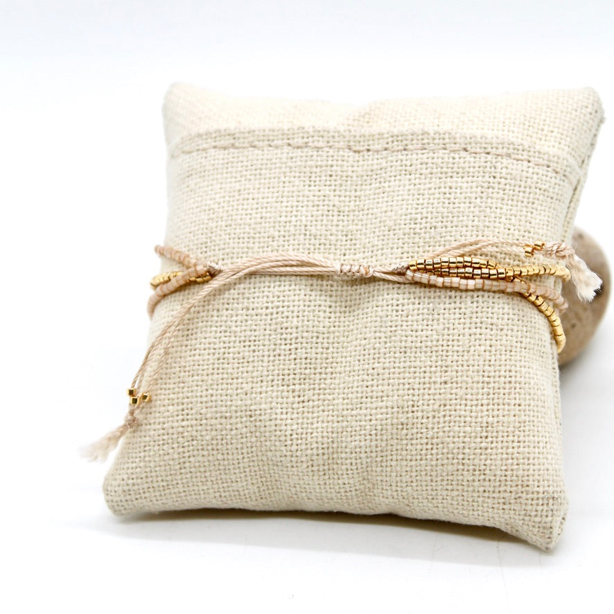 Gold and Cream Seed Bead Bracelets - B8-040