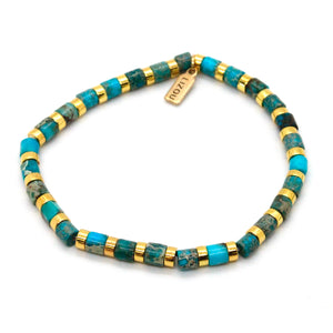 Turquoise and Gold Stretch Stone Bracelet -Stone Collection-