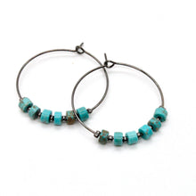 Load image into Gallery viewer, Natural Turquoise Black Hoop Earrings E7-007B -Stone Collection-
