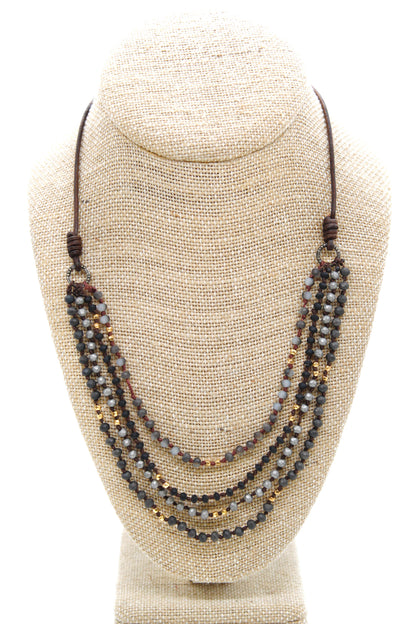 Semi Precious Stone Multi Strand Short Necklace - NLS-057