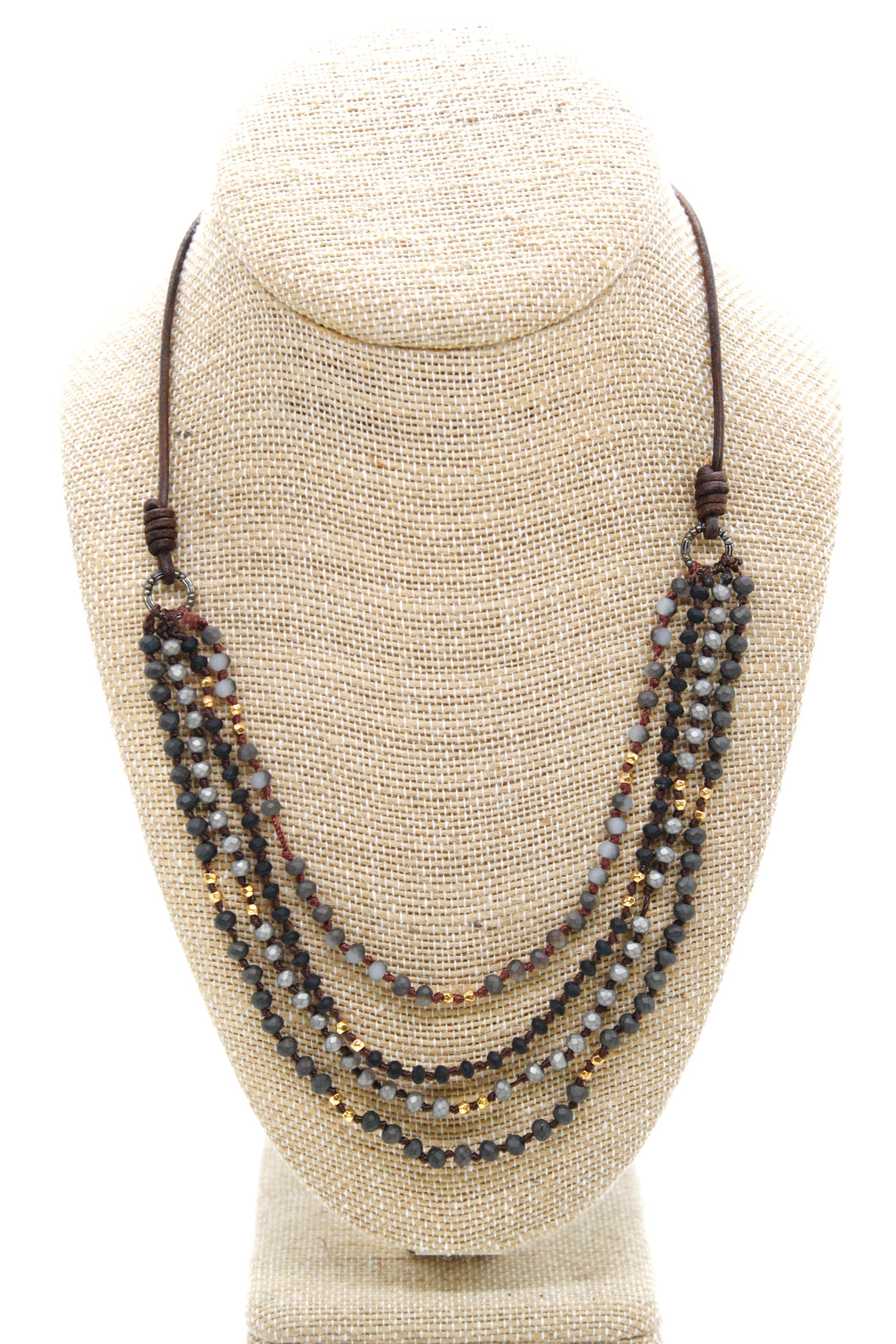 Semi Precious Stone Multi Strand Short Necklace - NLS-057