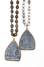Load image into Gallery viewer, Patina Carved 18K Gold Charm Pendant Hand Knotted Stone Necklace
