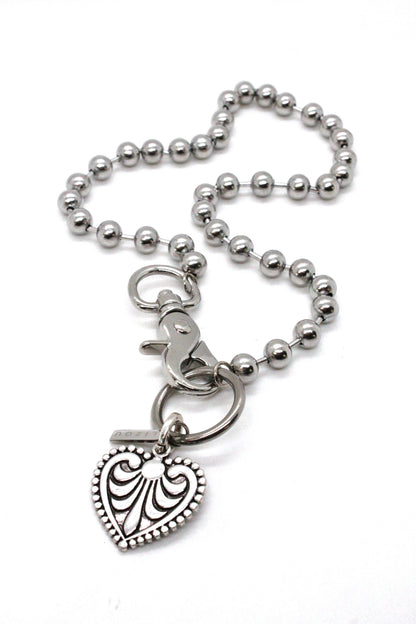 Fleur De Lis Heart Charm Necklace Single Silver Chain Claw Clasp