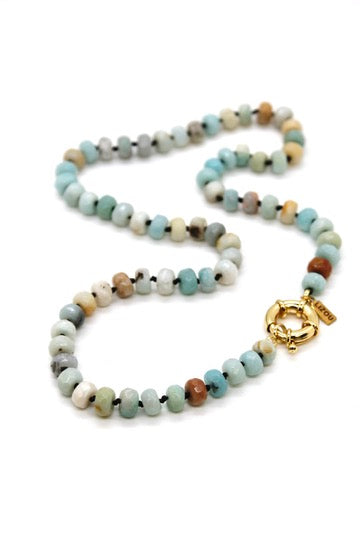 Hand-Knotted Short Faceted Amazonite Beaded Necklace - NLS-AZ