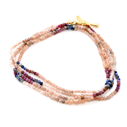 Delicate Faceted Mini Semi Precious Stone Mix Beaded Necklace - N9-004