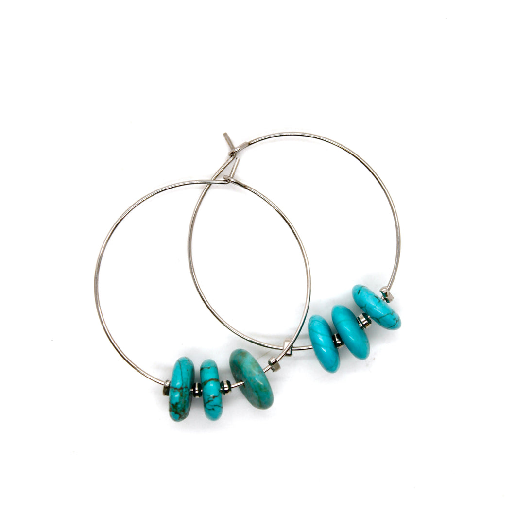 Delicate Turquoise Small Silver Hoop Earrings E7-015s