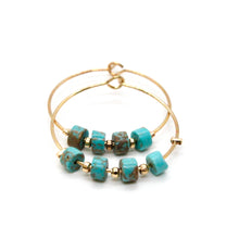 Load image into Gallery viewer, Natural Turquoise Gold Hoop Earrings E7-007G -Stone Collection-
