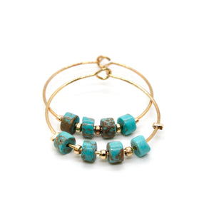 Natural Turquoise Gold Hoop Earrings E7-007G -Stone Collection-