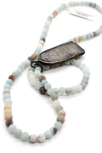 Amazonite Stretch Short Necklace or Bracelet with Reversible Buddha Charm -The Buddha Collection- NS-AZ-302