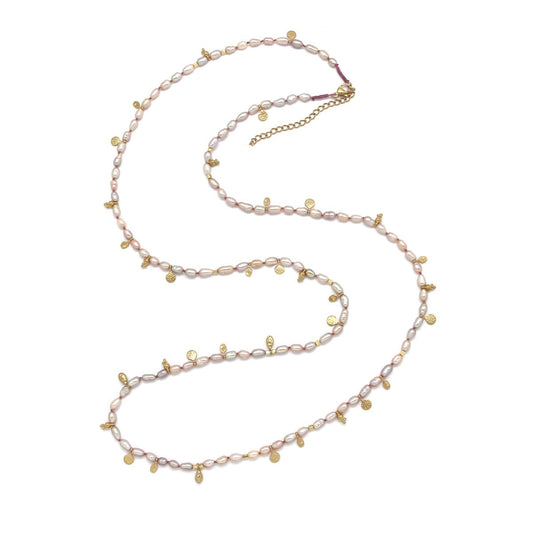 Classy Pastel Freshwater Pearl and Gold Plated Charm Long Necklace -  N2-2701