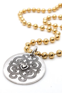 Single Gold Plate Ball Chain Necklace with Disc Heart Charm N2-S228g -The Classics Collection-