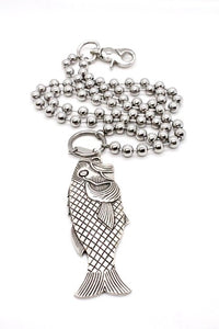 Large Fish Pendant Convertible Silver Chain Necklace