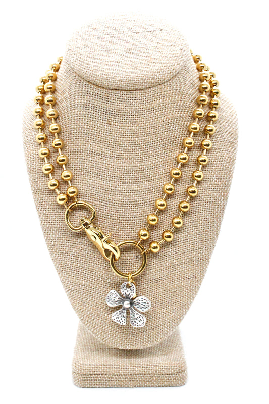 Dotted Flower Pendant Convertible Gold Chain Necklace