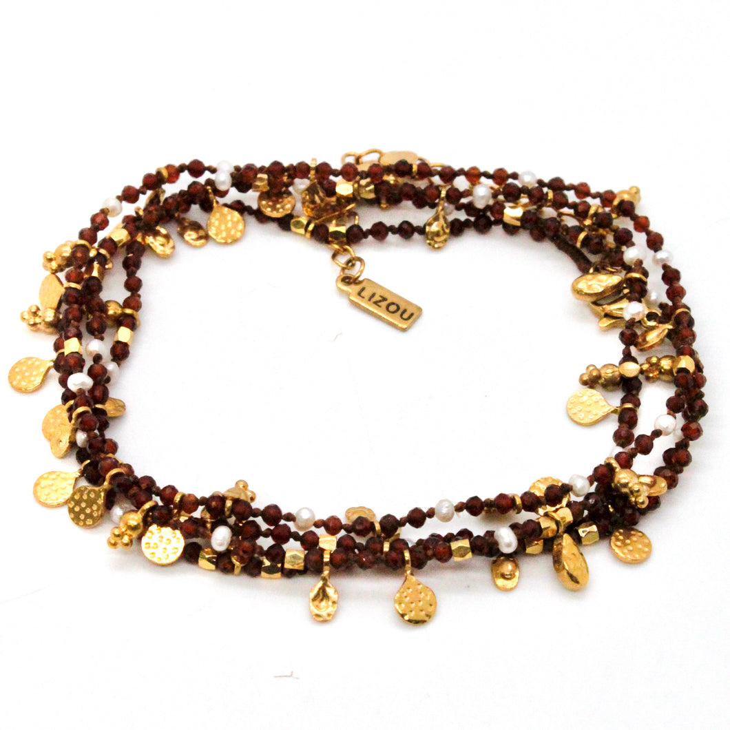 Brown Tourmaline and Pearl Gold Mini Coin Wrap Necklace - N2-2616D