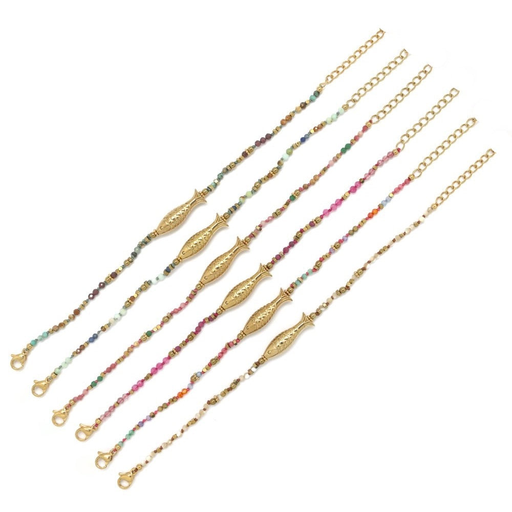 Mini Gold Fish with Stones Bracelet - B4-013