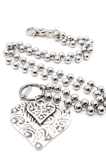 Double Heart Pendant Convertible Silver Chain Necklace