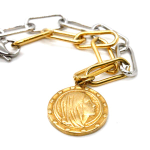 Silver and Gold Chain Bracelet with French Medal Charm -French Medals Collection-