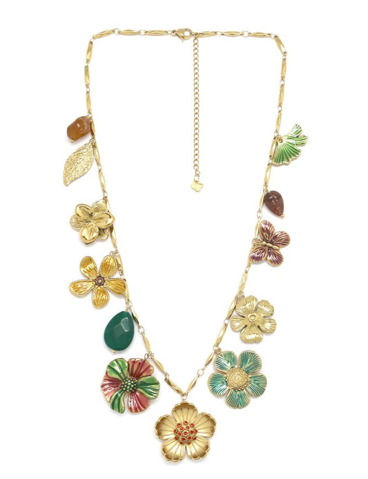 Floral Multi Color Enamel Short Necklace