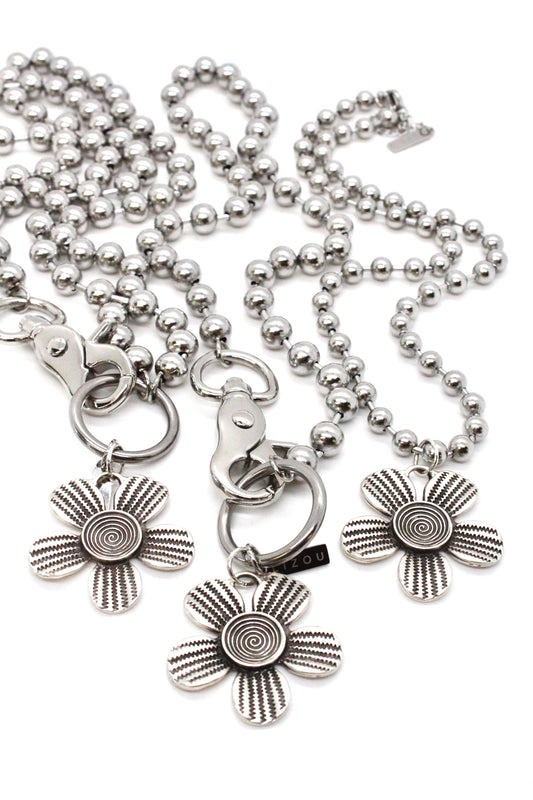 Antique Silver Flower Pendant Convertible Silver Chain Necklace