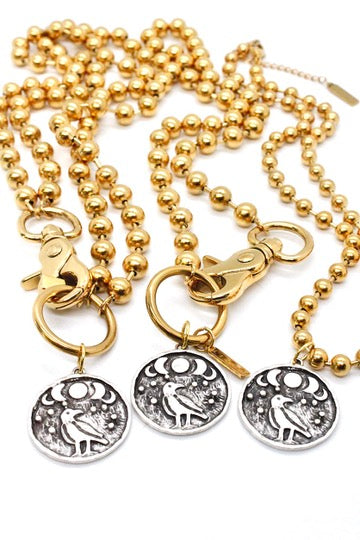 Bird and Moon Phases Pendant Convertible Gold Chain Necklace